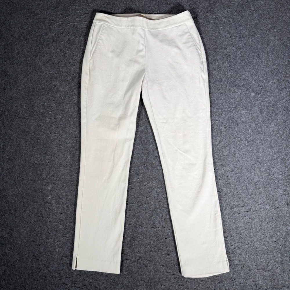 Eileen Fisher Womens XXS Bone Organic Cotton Blend Side Zip Slim Ankle Pants